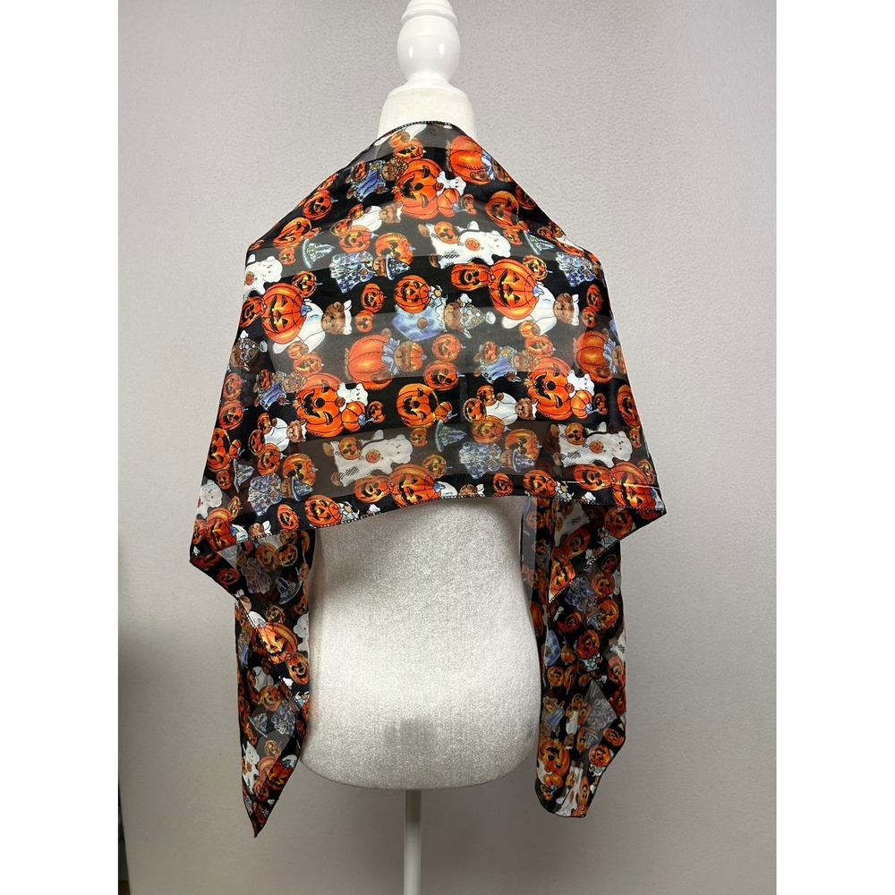 Spookycore Unbranded Women OS Black Orange‎ Halloween Pumpkin Ghost Sheer Scarf